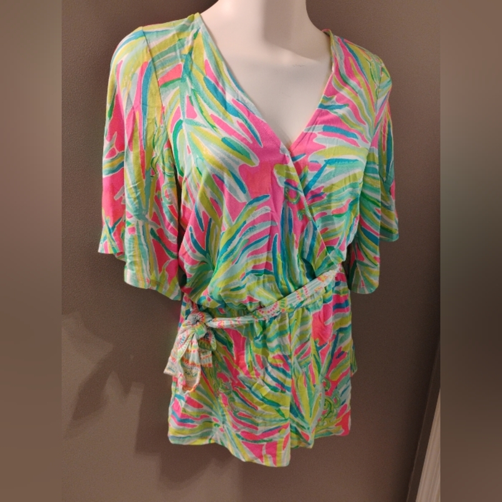Lilly Pulitzer Madilyn Romper Tiki Pink Royal Lime $178 Size XS
